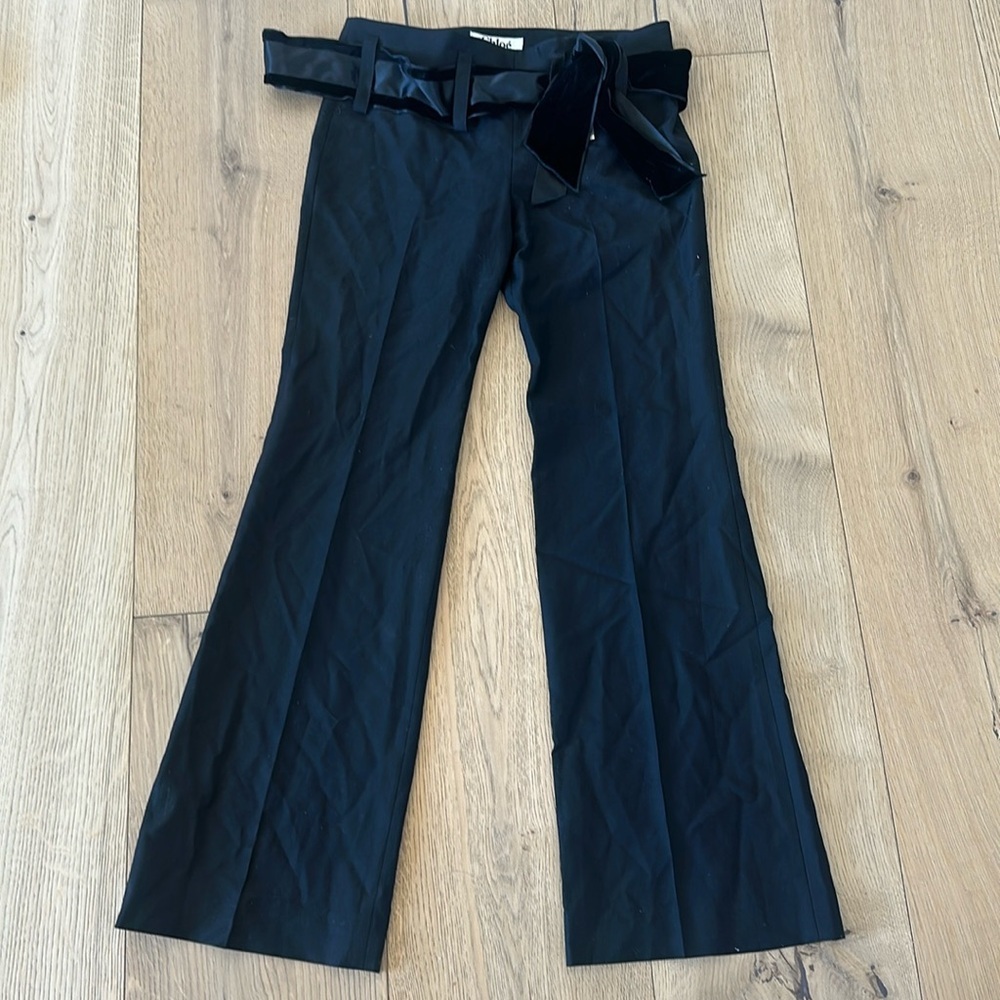 Chloe Black Wide-Leg Trousers with Velvet Tie Belt